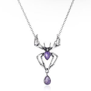 Silver Spider Necklace with Purple Gemstones